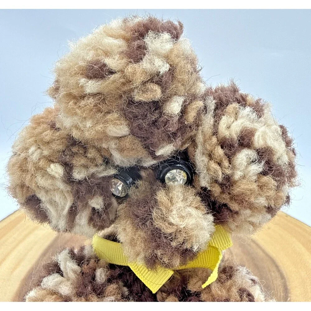 Vintage Poodle Dog Crochet Handmade Brown/Tan Yarn Retro Decor 6.5”